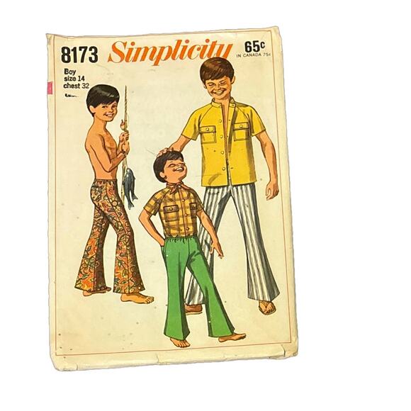 Vintage Simplicity 8173 Sewing Pattern Size 14 Boys Shirt Bell‎ Bottom Pants - Picture 1 of 2